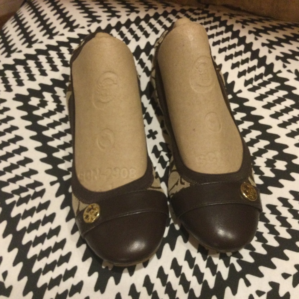 Women’s Brown Slip-On Flats with Gold Accent
